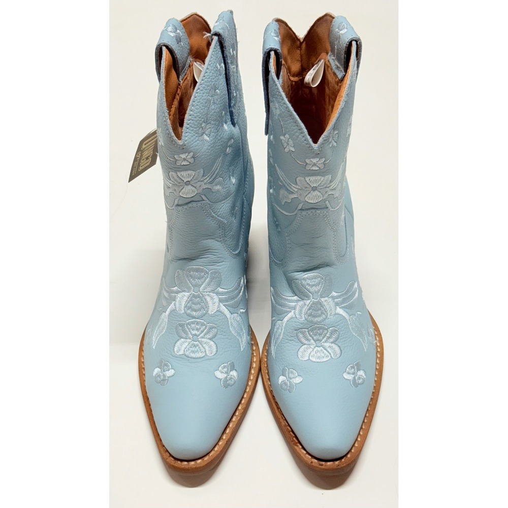 Dingo Bluebell Light Blue Floral Embroidered Leather Western Boots DI2183 7.5M - Picture 2 of 6